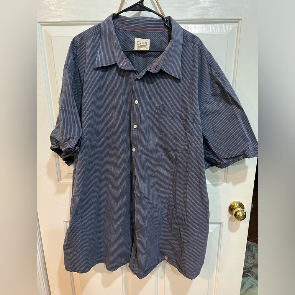 Men’s Big and Tall 676 Blue - short sleeve blue striped button down shirt